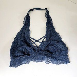 PINK Victoria's Secret Blue Lace Halter Bralette Size Large
